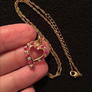 Gold and Ruby color Heart Necklace